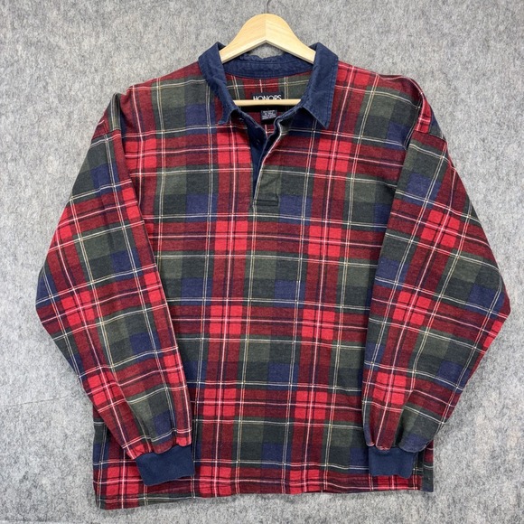 Honors Other - Vintage Honors Rugby Tartan Plaid Polo Shirt Men's Large 90s Preppy Long Sleeve